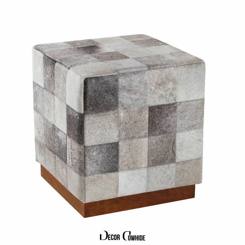 16 X 16 Ottoman Cube Cowhide Light Gray Made In Etsy