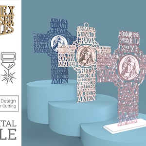 Ave O Maria (Croce dell'immagine di preghiera dell'Ave Maria italiana) - Taglio laser cattolico e incisione File svg dxf pdf eps ai FILE DIGITALE