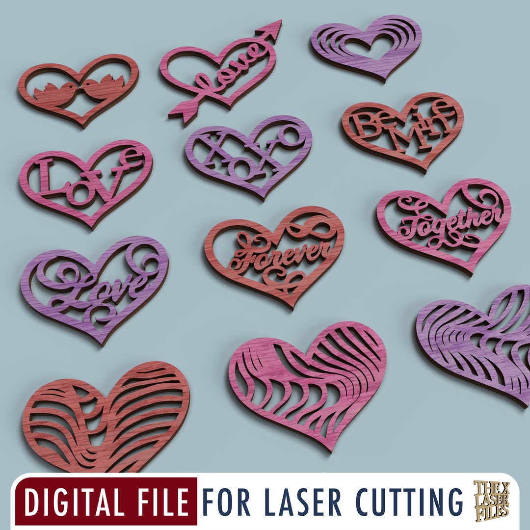 Valentine Hearts 12 Set - Laser Cut File Svg Dxf Pdf Eps DIGITAL FILE ...