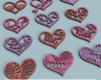 Valentine Hearts 12 Set - Laser Cut File svg dxf pdf eps DIGITAL FILE