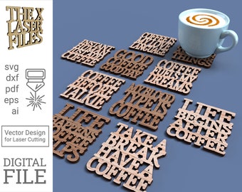 Posavasos "Café antes de charlar" - Archivo de corte láser svg dxf pdf eps ARCHIVO DIGITAL