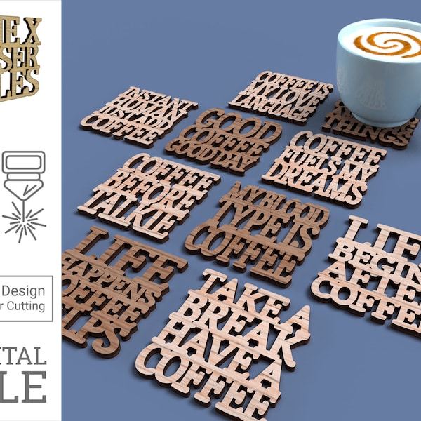 Coffee Before Talkie Coasters - Fichier découpé au laser svg dxf pdf eps ai FICHIER NUMÉRIQUE