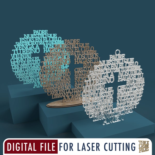 Círculo Cruz Padre Nuestro (Prière du Seigneur Notre Père en espagnol) - Fichier découpé au laser svg dxf pdf eps ai FICHIER NUMÉRIQUE