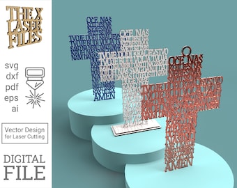 May include: Three wooden crosses with the text "Oče Naš" (Our Father) in a decorative font. The crosses are in blue, white, and copper.