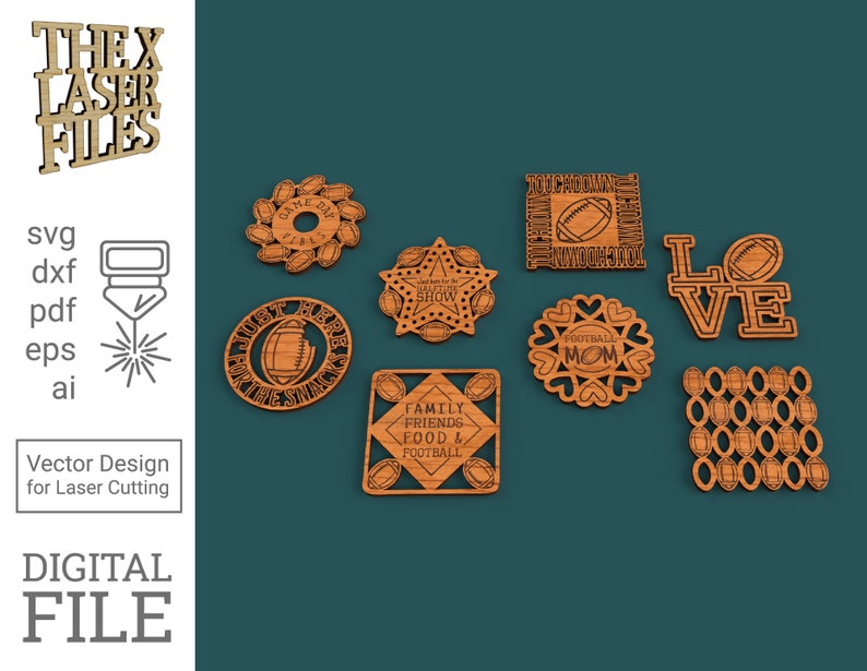 Laser Cut Vector File DIGITAL FILE Football Coasters