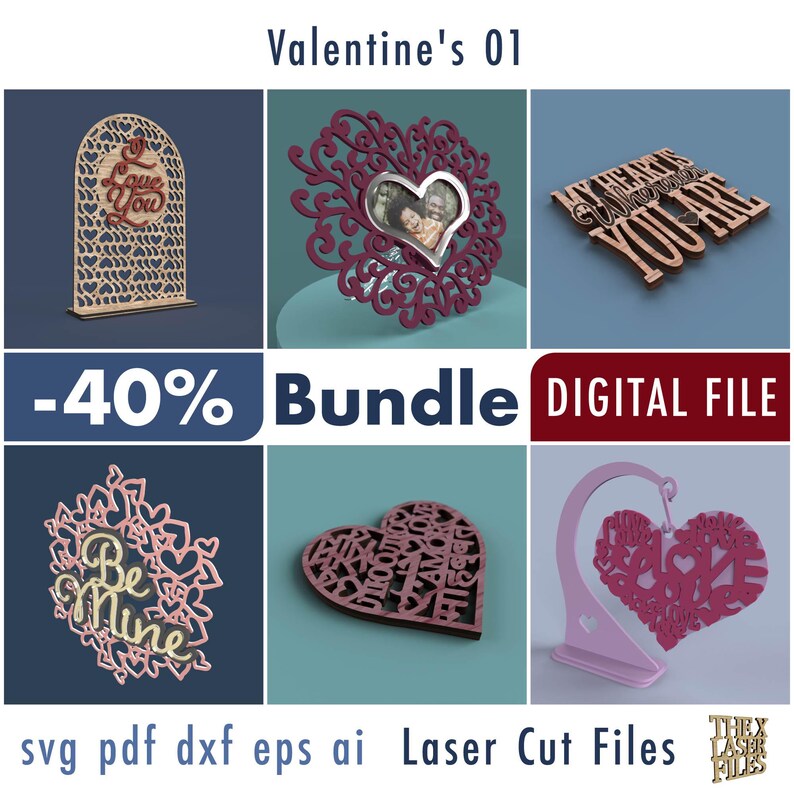 Valentine's 01 - Laser Cut Files Bundle Svg Dxf Pdf Eps DIGITAL FILE - Etsy