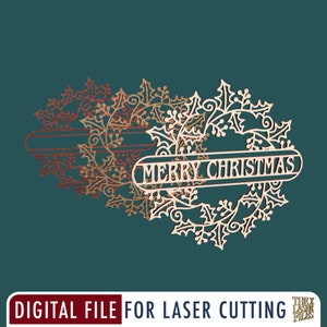 Merry Christmas Wreath Ornament - Laser Cut File svg dxf pdf eps ai DIGITAL FILE