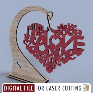 Coeur suspendu amour Saint-Valentin - fichier découpé au Laser svg dxf pdf eps ai fichier numérique