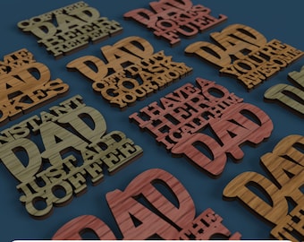 Father&#39;s Day Dad Coasters - Laser Cut File svg dxf pdf eps ai DIGITAL FILE
