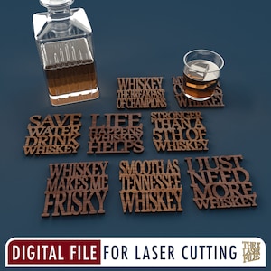 Whiskey Coasters - Laser Cut File svg dxf pdf eps ai DIGITAL FILE