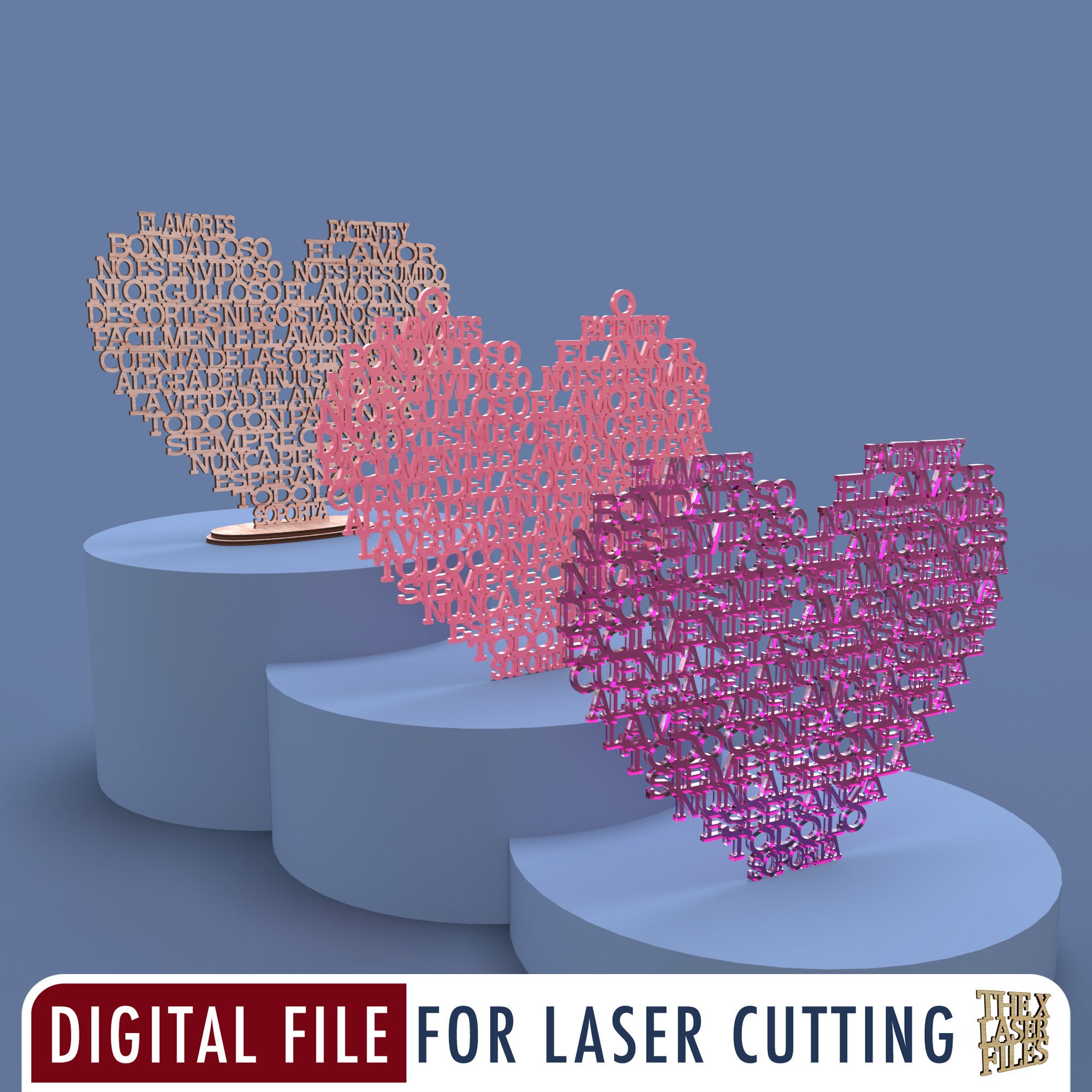 Laser Cut File Corazon El Amor es Paciente Corintios 13:4-7 - spanish language - svg dxf pdf eps ai DIGITAL FILE