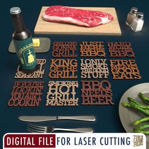 Posavasos de barbacoa - Archivo cortado con láser SVG, DXF, PDF, EPS, AI ARCHIVO DIGITAL