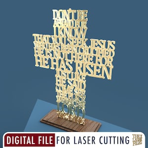 Matthew 28:5 Cross (He has Risen) - Laser Cut File svg dxf pdf eps ai DIGITAL FILE