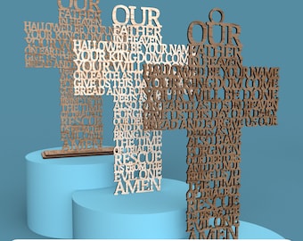 Modern Lord's Prayer Our Father (Christian or Catholic)  Cross Laser Cut File svg dxf pdf eps ai DIGITAL FILE