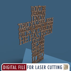 Il est ressuscité (Matthieu 28:5) croix - fichier découpé au laser svg dxf pdf eps ai fichier numérique