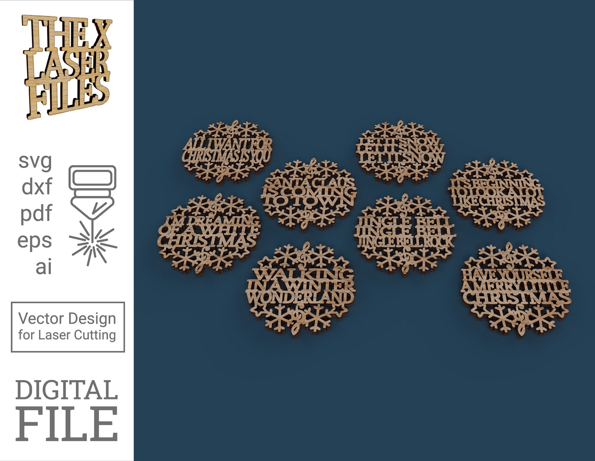 Christmas Songs Coasters and Ornaments Laser Cut Vector File Etsy