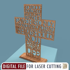 May include: A wooden cross with the words "For God so loved the world that He gave His only begotten Son, that whosoever believeth in Him should not perish, but have everlasting life. John 3:16" cut out.