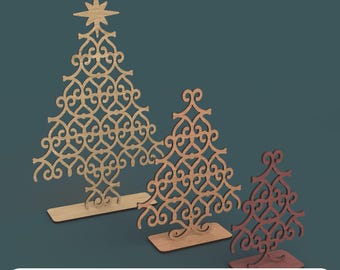 Christmas Trees Laser Cut File – Ornate 3 Piece Set (Digital File)