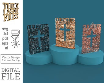 Lord's Prayer Cross - Protestant Laser Cut File (svg, dxf, pdf, eps, )