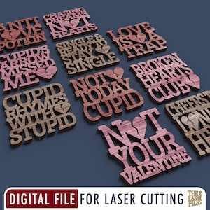Laser Cut File Anti Valentine Coasters -  svg dxf pdf eps ai DIGITAL FILE