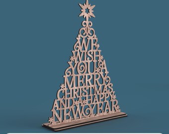 Fichier d'arbre de Noël découpé au laser - Art du texte des fêtes (fichier numérique)