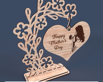 Flowers Mother's Day Heart - Laser Cut File (Digital File)