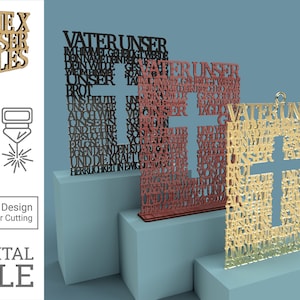 Vater Unser (niemiecki Ojcze Nasz Modlitwa Pańska) Kwadrat z krzyżem Cięcie laserowe Plik svg dxf pdf eps ai PLIK CYFROWY