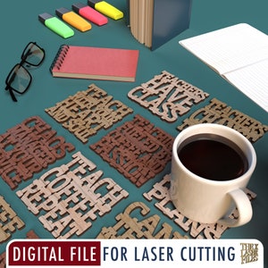 Laser Cut File Teacher Coasters - svg dxf pdf eps ai DIGITAL FILE