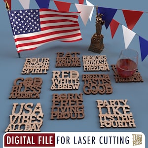 4 juillet sous-verres - fichier découpé au Laser svg dxf pdf eps ai fichier numérique