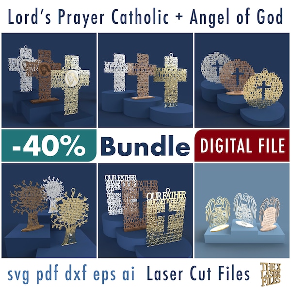 Catholic Lord's Prayer Our Father  + Angel of God - Laser Cut Files Bundle svg dxf pdf eps ai DIGITAL FILE