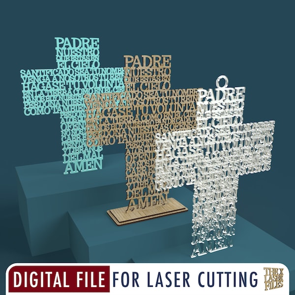 Cruz Padre Nuestro (Spanish Lord's Prayer Our Father) - Laser Cut File svg dxf pdf eps ai DIGITAL FILE