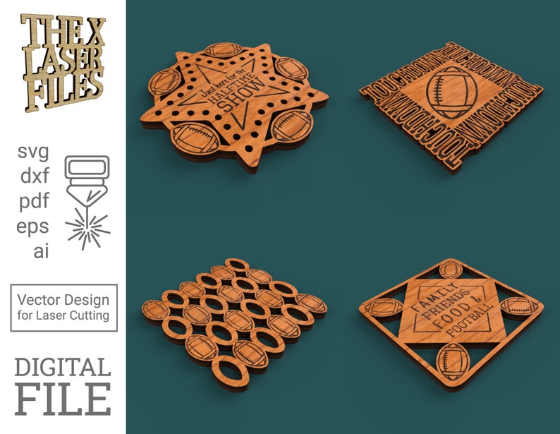 Laser Cut Vector File DIGITAL FILE Football Coasters