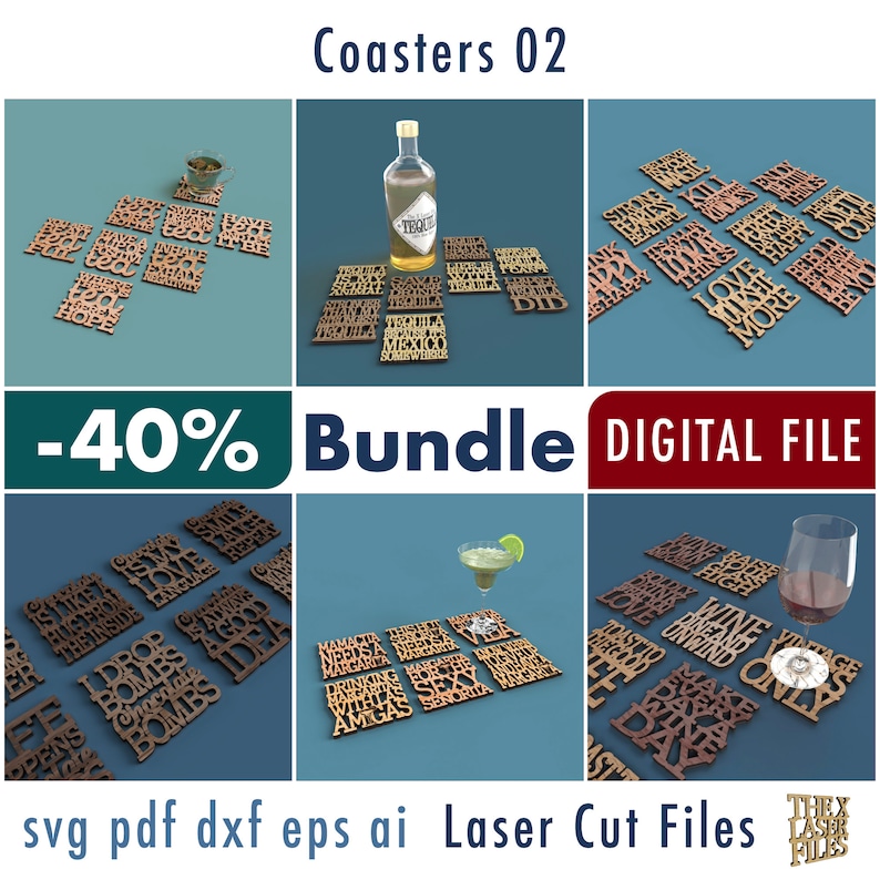 Coasters 02 - Laser Cut Files Bundle Svg Dxf Pdf Eps DIGITAL FILE - Etsy