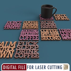 F**k sleep drink coffee コースター - レーザーカットファイル svg dxf pdf eps ai デジタルファイル