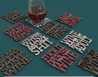 F**k it Open the Wine Coasters - Laser Cut File svg dxf pdf eps ai DIGITAL FILE