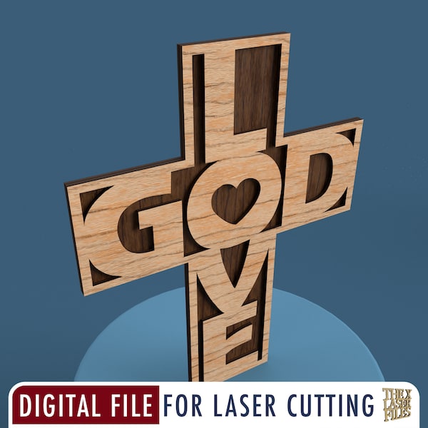 God is Love Cross - Laser Cut File svg dxf pdf eps ai DIGITAL FILE