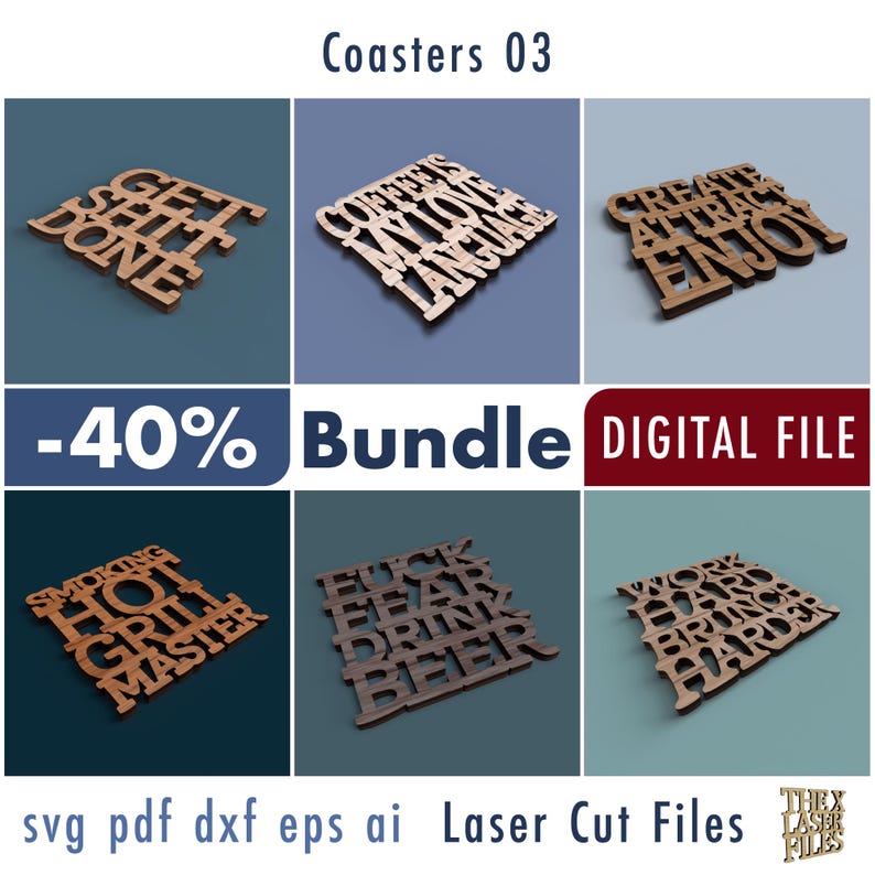 Laser Cut Files Bundle Coasters 03 Svg Dxf Pdf Eps DIGITAL FILE - Etsy