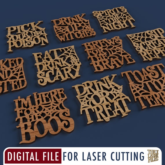 Laser Cut File Halloween Drink Coasters - svg dxf pdf eps DIGITAL FILE