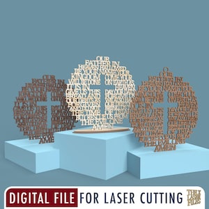 Prière du Seigneur moderne cercle notre père (chrétien ou catholique) avec croix - fichier découpé au Laser svg dxf pdf eps ai fichier numérique