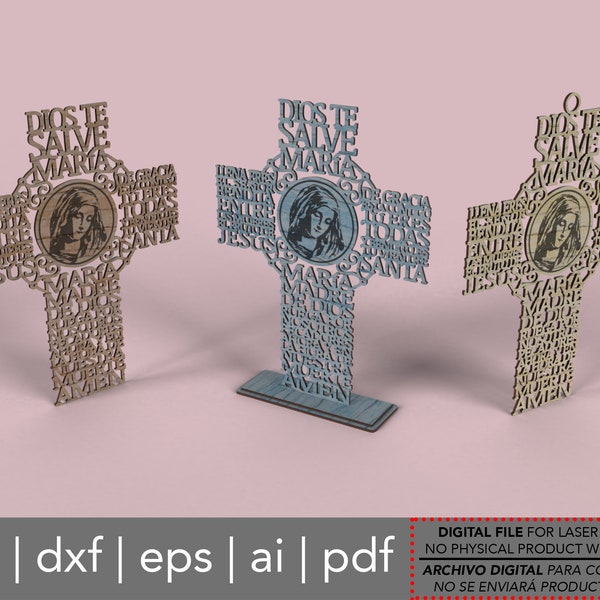 Cruz Imagen Ave María (Hail Mary Picture Cross in Spanish) - Catholic Laser Cut File svg dxf pdf eps ai DIGITAL FILE