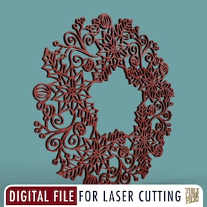 Christmas Door Ornament Poinsettia Wreath - Laser Cut File svg dxf pdf eps ai DIGITAL FILE