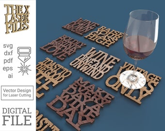 Wine Coasters SVG files for Laser Cuttings – Funny Sayings, Oenophile Gift (Digital File)