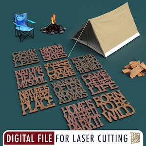 Posavasos para acampar - Archivo cortado con láser SVG, DXF, PDF, EPS, AI ARCHIVO DIGITAL