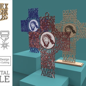 Oče Naš (Kroatisch Onze Vader Onze Vader Picture Cross) - Lasercut en graveerbestand svg dxf pdf eps ai DIGITAAL BESTAND
