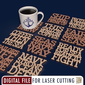 Archivo cortado con láser de posavasos de la Marina de los EE. UU. SVG, DXF, PDF, EPS, AI, ARCHIVO DIGITAL