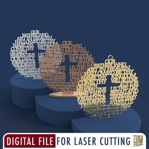Prière du Seigneur catholique Notre Père cercle avec croix - fichier découpé au Laser svg dxf pdf eps ai FICHIER NUMÉRIQUE