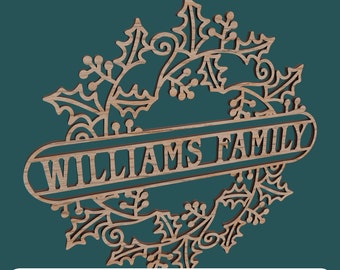 Christmas Holly Wreath Ornament - Laser Cut File (svg, dxf, pdf, eps, )