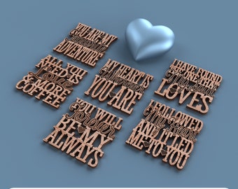 Valentine Romantic Coasters - Laser Cut File svg dxf pdf eps ai DIGITAL FILE
