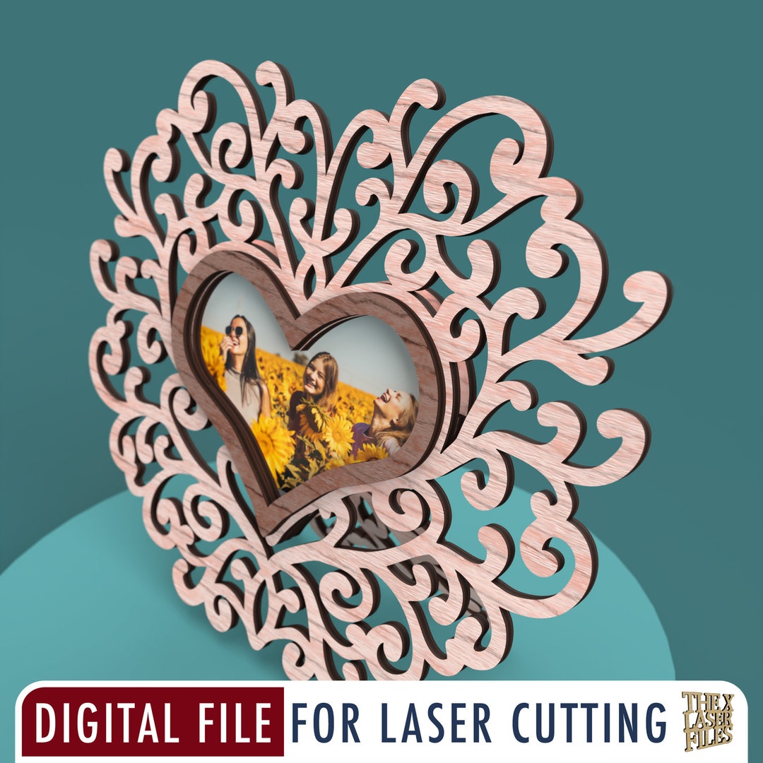 Laser Cut File Valentine's Heart Photo Frame - Svg Dxf Pdf Eps DIGITAL ...