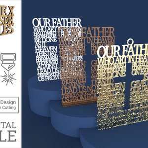 Katholisches Vaterunser Quadrat mit Kreuz - Laser Cut Datei svg dxf pdf eps ai DIGITALE DATEI